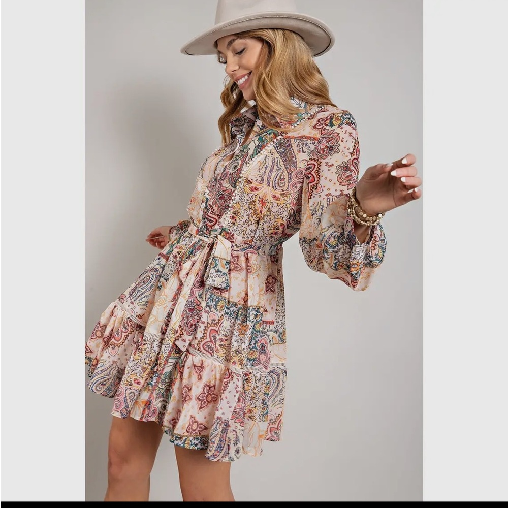 Floral Paisley Print Dress Flower Print Long Sleeve
Shirt Dress